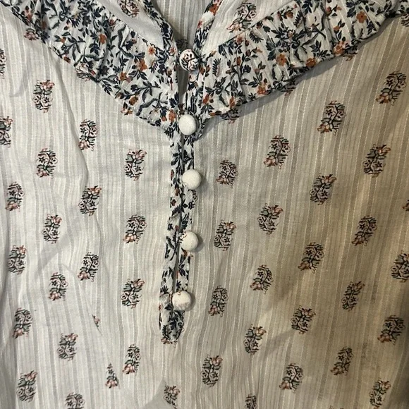 Veronica Beard Size 0 Abra Blouse Cotton Floral Print Pattern Ruffle Long Sleeve - Picture 2 of 9